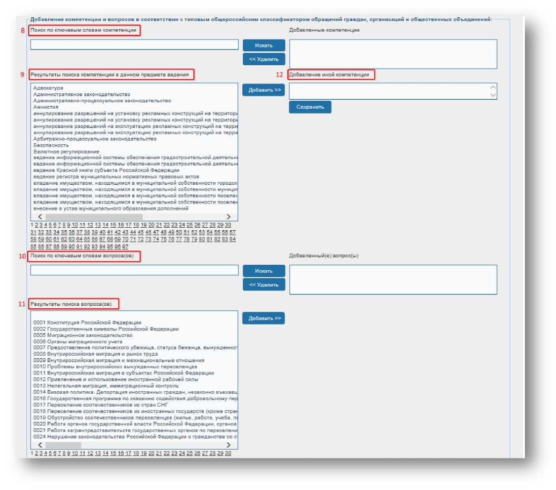 Инструкция по работе с блоком «КРАТКАЯ ИНФОРМАЦИЯ О КОМПЕТЕНЦИИ ОРГАНА» раздела «Данные органа»